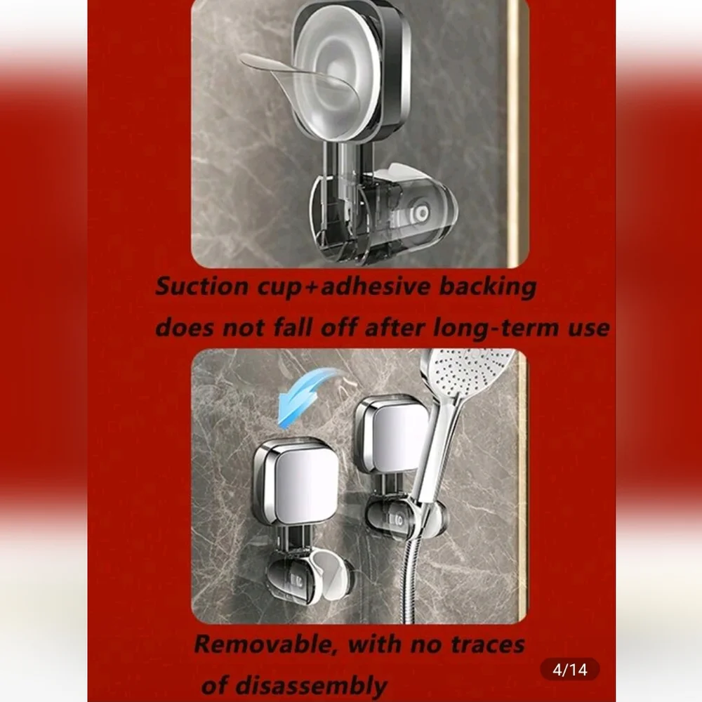 3/$15 - 1 Suction Cup Showerhead Holder, Transparent & Silver